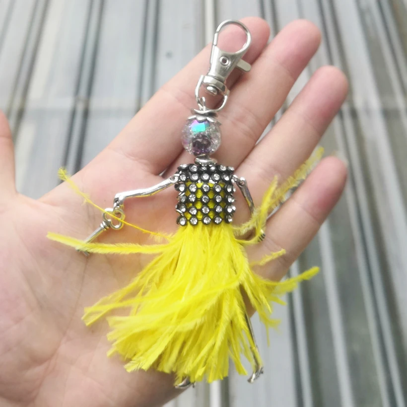 YLWHJJ brand new cute girls doll Real feather bag keychain pendant women fashion fairy maxi Rhinestone jewelry car key chain | Украшения и