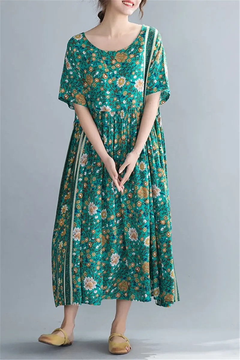 

Print Floral Women Clothing 2020 Oversized Dress Summer Beach Style Female Vestidos Vintage Casual Loose Plus Size Sundress r490