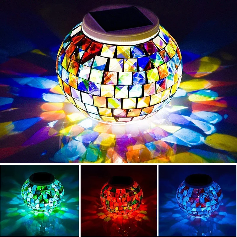 

Меняющий цвет стеклянный мозаичный шар на солнечной батарее светодиодный садовый светильник Солнечная настольная лампа Открытый водонепр...