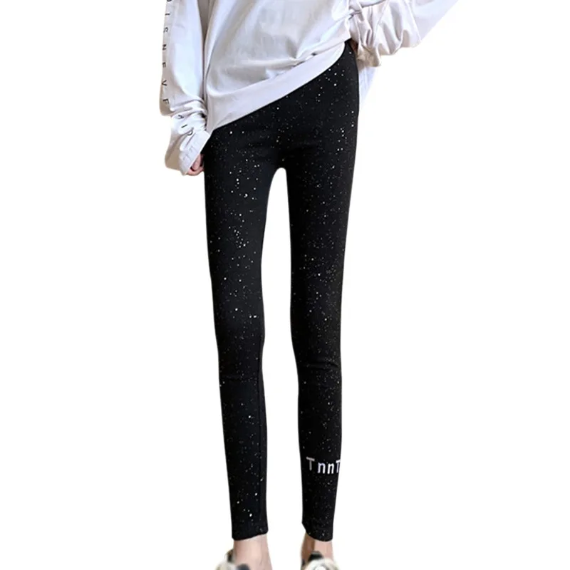 

Женские осенне-зимние леггинсы с высокой талией и надписью