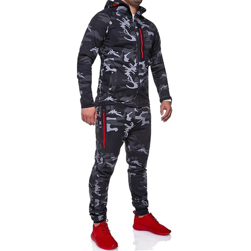 ZOGAA Autumn Men Camouflage Hoodies Tracksuit Zipper Casual 2 Piece Sets Tracksuits Male Sweatshirt Sweatpants Jogger Sport Suit | Мужская