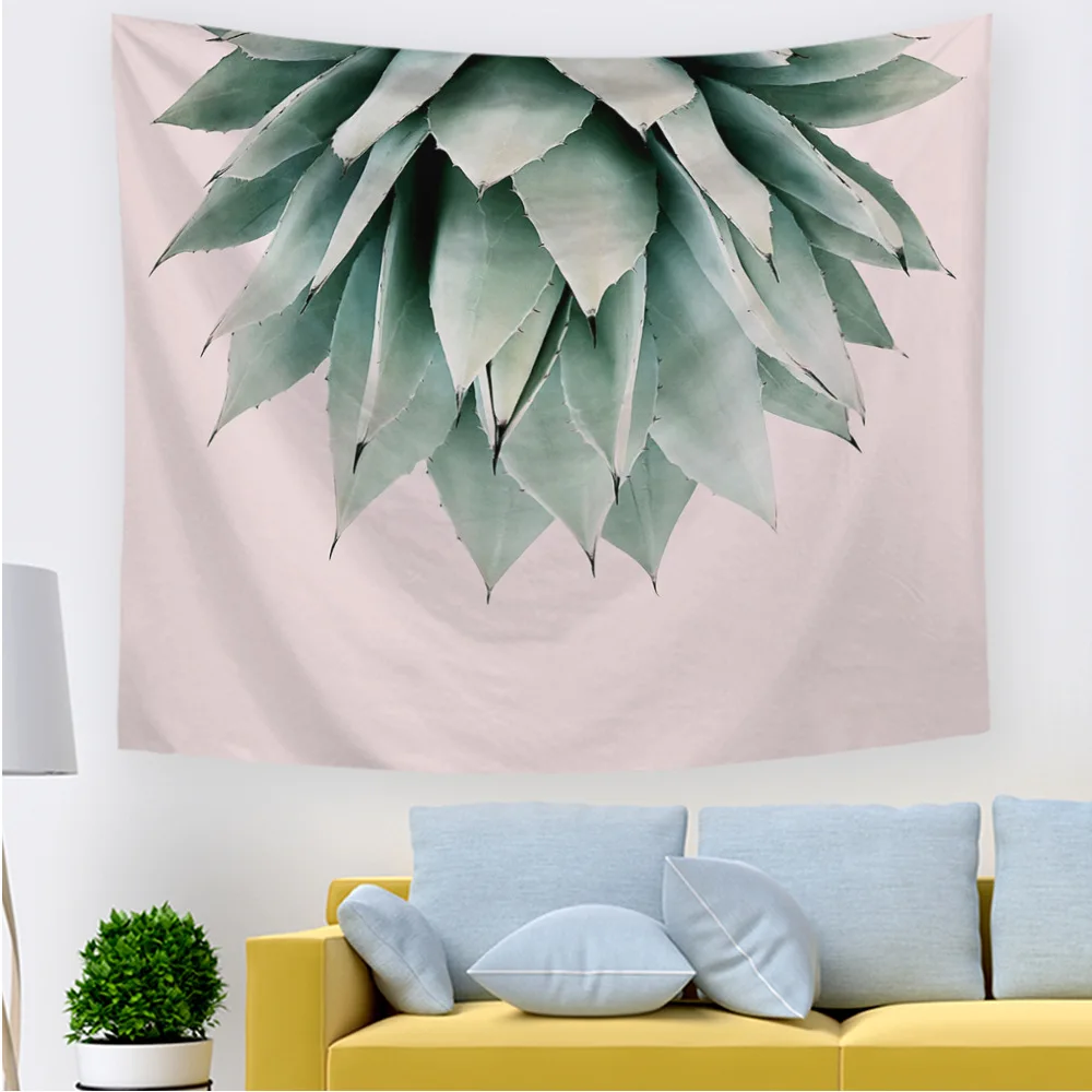 Розовый Зеленый Кактус гобелен тропические листья Пальма настенные гобелены