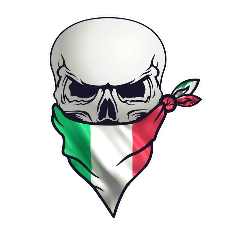 

Volkrays индивидуальная Автомобильная наклейка пиратский череп с лицом Бандана и итальянский флаг трехцветного цвета виниловая Водонепроницаемая наклейка, 15 см * 10 см