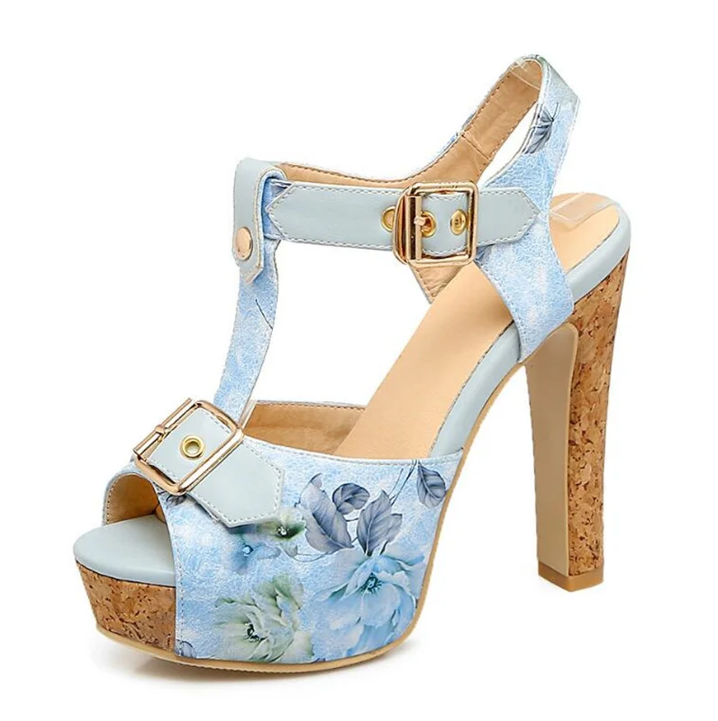 Женские босоножки на платформе элегантные сандалии высоком каблуке с принтом