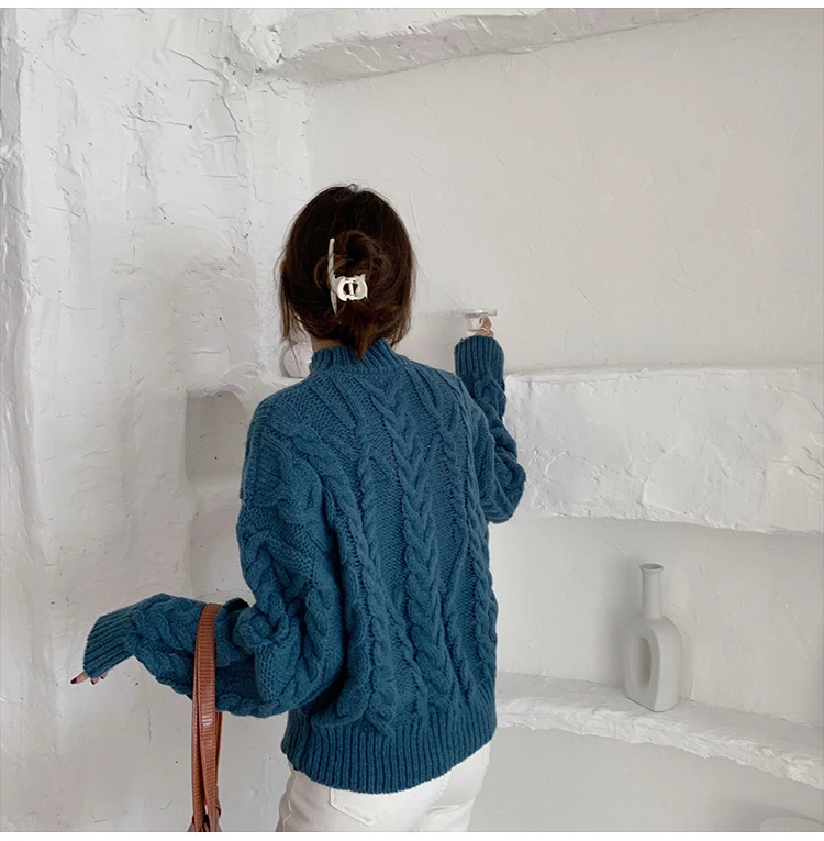 

Women Short Knitted Sweater Autumn Korean Long Sleeve Pullover Loose Thicken Jumper Sweaters Casual Twist Pull Femme 2020 Tops