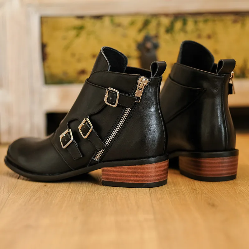 YMECHIC/байкерские кожаные ботильоны Новинка осенне-зимние ботинки с пряжкой в
