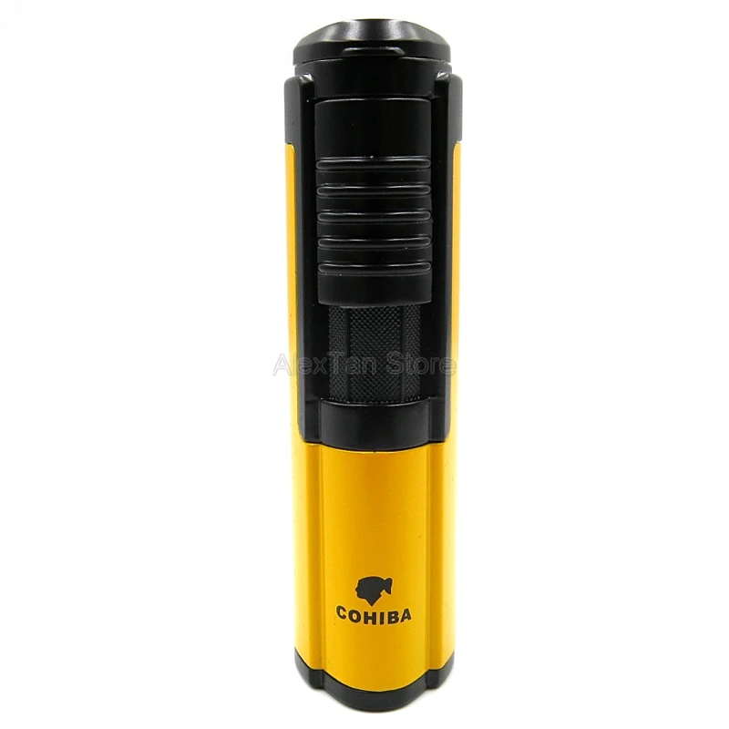 Yellow COHIBA популярная металлическая ветрозащитная 1 фонарь, струйный огонь, сигарета, зажигалка, аксессуары для сигар с подарочной коробкой - Цвет: Yellow