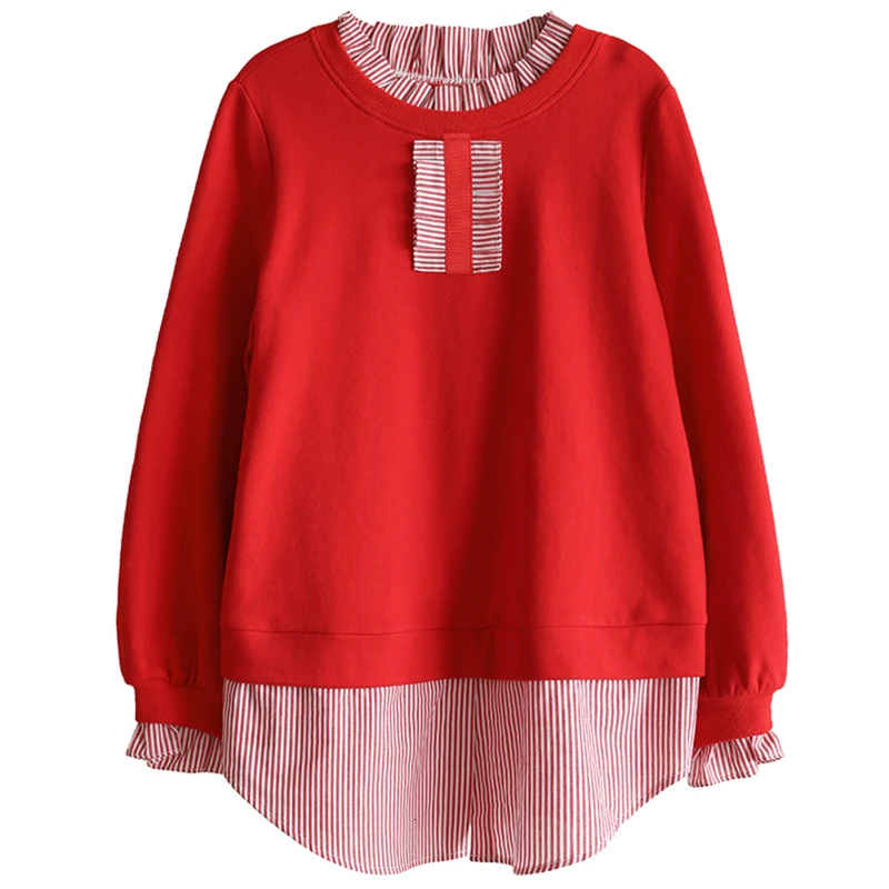 

SeeBeautiful New Fashion 2020 Summer Autumn Simple Round Neck Long Butterfly Sleeve Splicing Loose Sweatshirt Women Tide N875