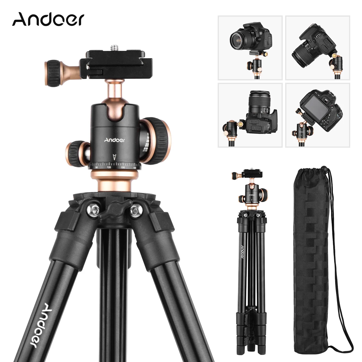 

Портативный штатив Andoer Q160SA, дорожный Трипод для цифровых зеркальных камер, видеокамер, мини-проекторов для Canon, Nikon, Sony