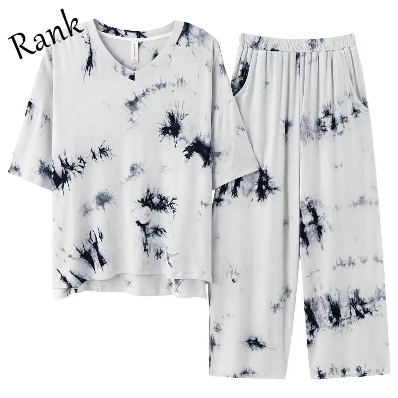 

Rank Women's T-Shirt 2 Pieces of Home Service Suit Loose Casual Pajamas Plus Size Summer Women's Pajamas Tie-Dye Style 2021