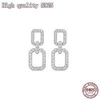 fashion jewelry crystal geometry lady earrings square hollow earrings s925 silver needle temperament short jewelry wholesale