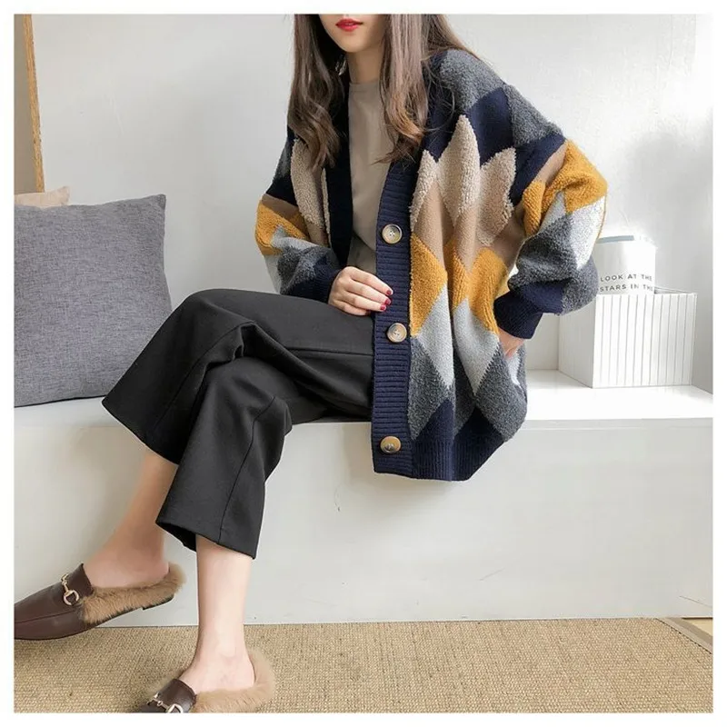 

Cardigan sweater 2021 spring and autumn new ins popular retro French loose knitted cardigan length net red sweater coat