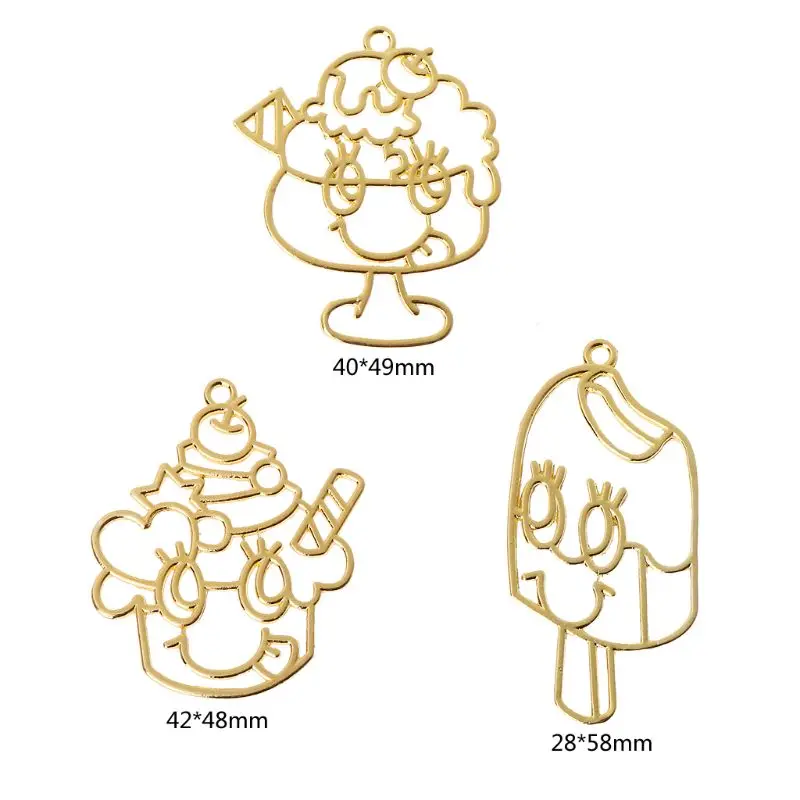

3Pcs Ice Cream Popsicle Metal Frame Pendant Open Bezel Setting UV Resin Charm Jewelry Accessories