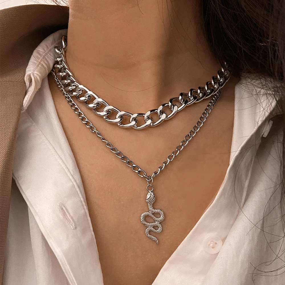 

Punk Snake Double Layer Clavicle Chain Choker Necklace For Women Men Fashion Necklaces Trendy Elegant Chunky Jewelry
