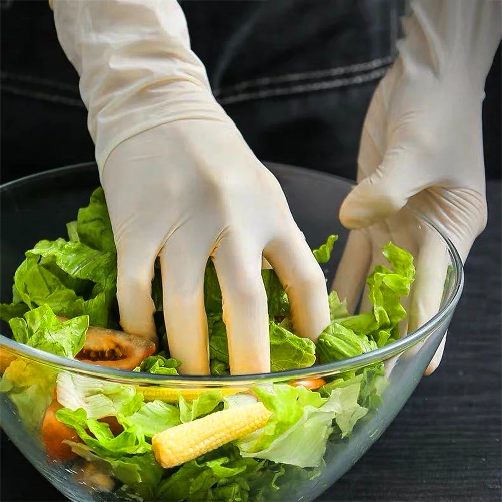 

100 PCS Disposable Gloves Latex Dishwashing/Kitchen/Work/Rubber/Garden Gloves Thick Powder-Free Rubber Latex Stretchy Gloves