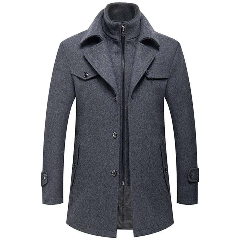 

2020 New Casual Double Collar Veste Homme Hiver Thick Medium Long Wool Coat Men