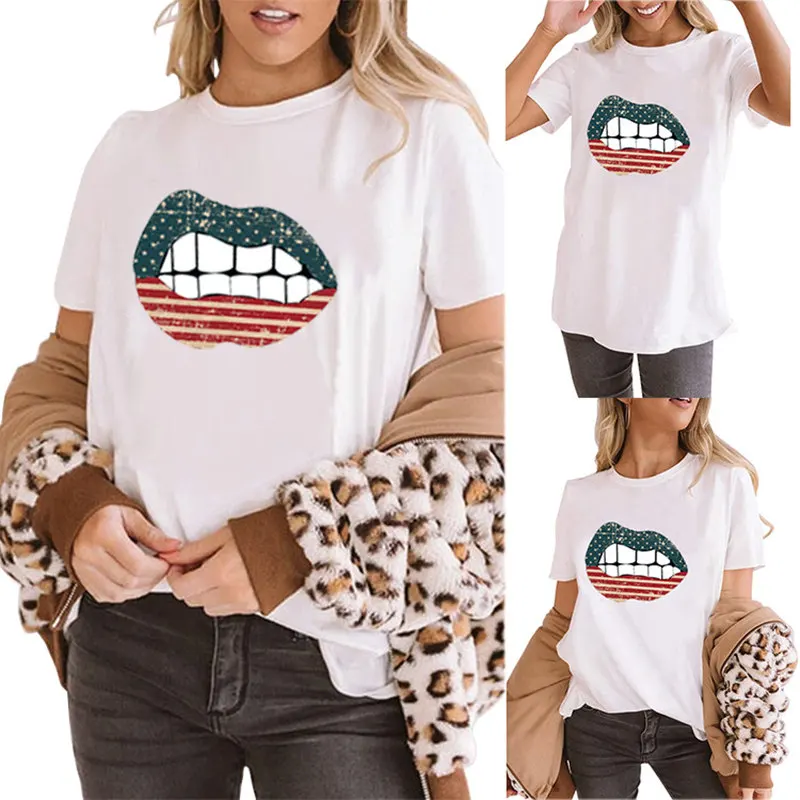Женская футболка с принтом флага Америки пикантный топ губами эстетичный