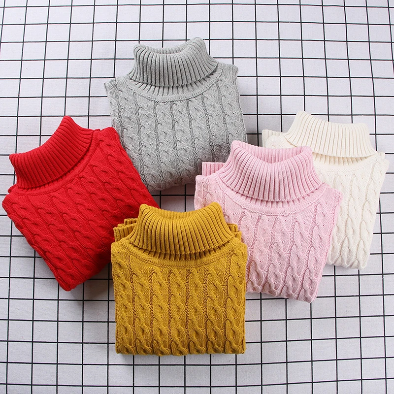 Детская одежда для девочек вязаный свитер водолазка в рубчик милый мягкий на