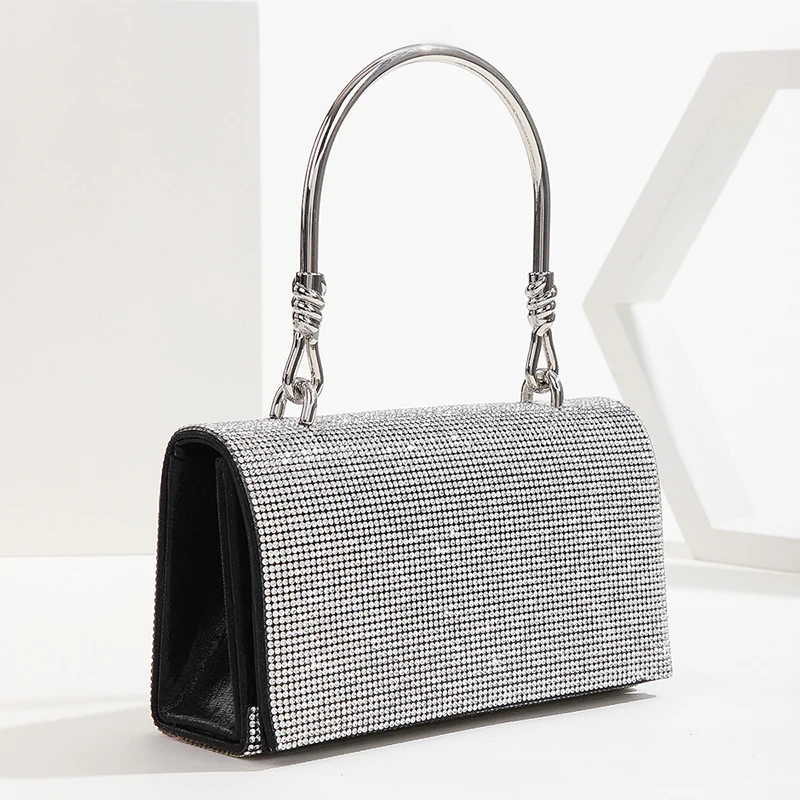 

Fashion New Portable Diamond-studded Dinner Bag Empty Metal Hard Box Diamond Bag Banquet Dress Hand Women Chain Banquet Bag