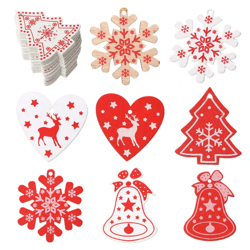 Деревянные рождественские украшения для дома сердце звезда снег колокольчик