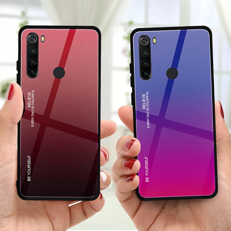 Роскошный чехол для Xiaomi Redmi Note 8 T с градиентным закаленным стеклом Жесткий Чехол