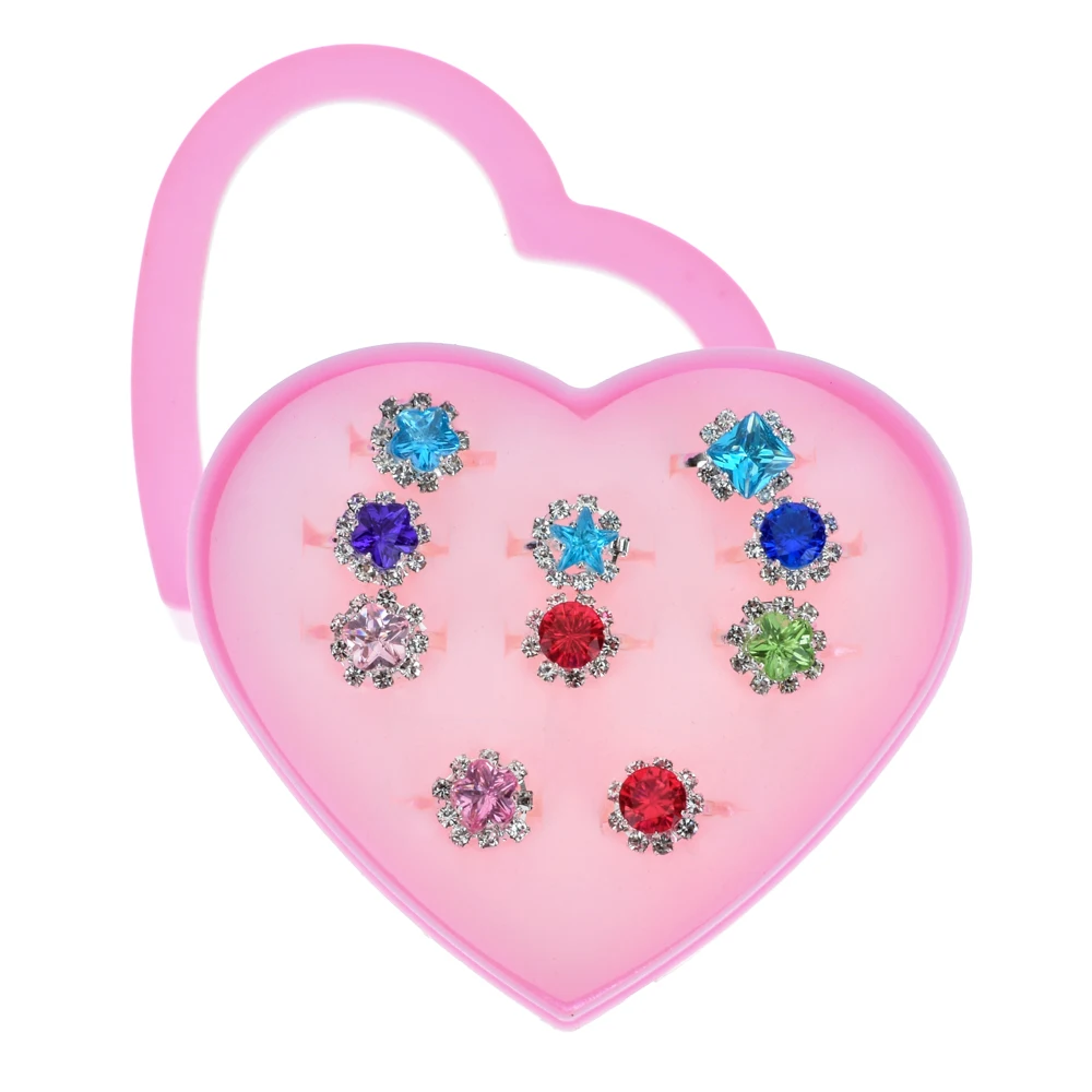 10 шт./лот Акриловые Детские кольца в виде животных с коробкой форме сердца