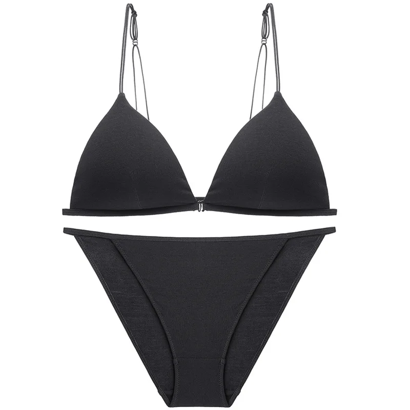

Front buckle lace no steel ring underwear women thin sexy triangle cup beautiful back bra set
