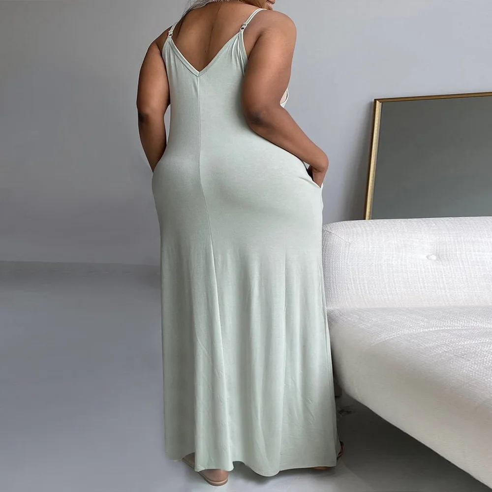 

ChocoMisty-LadyPlus Plus-size Dresses Sexy Solid Color Sleeveless Maxi Dress 1492