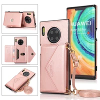 luxury pu leather capa fundas shoulder strap cases for huawei mate 30 pro p40 p30 pro p40 lite 5g phone case card wallet cover