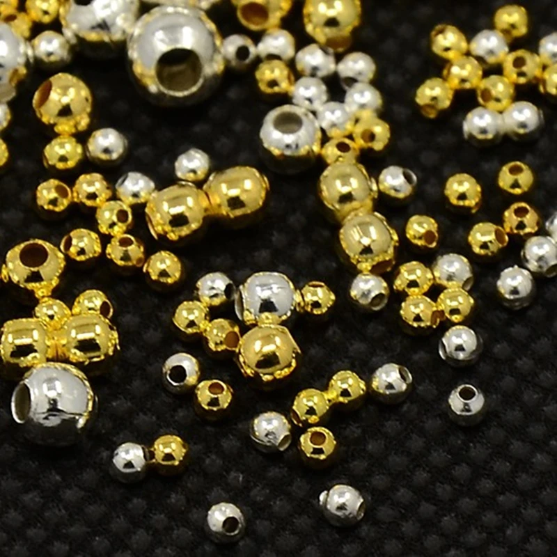 

MIREINA 1 Box Metal Golden Silver Color Round Beads For Making Bracelet Necklace Jewelry DIY Mixes Size With Hole
