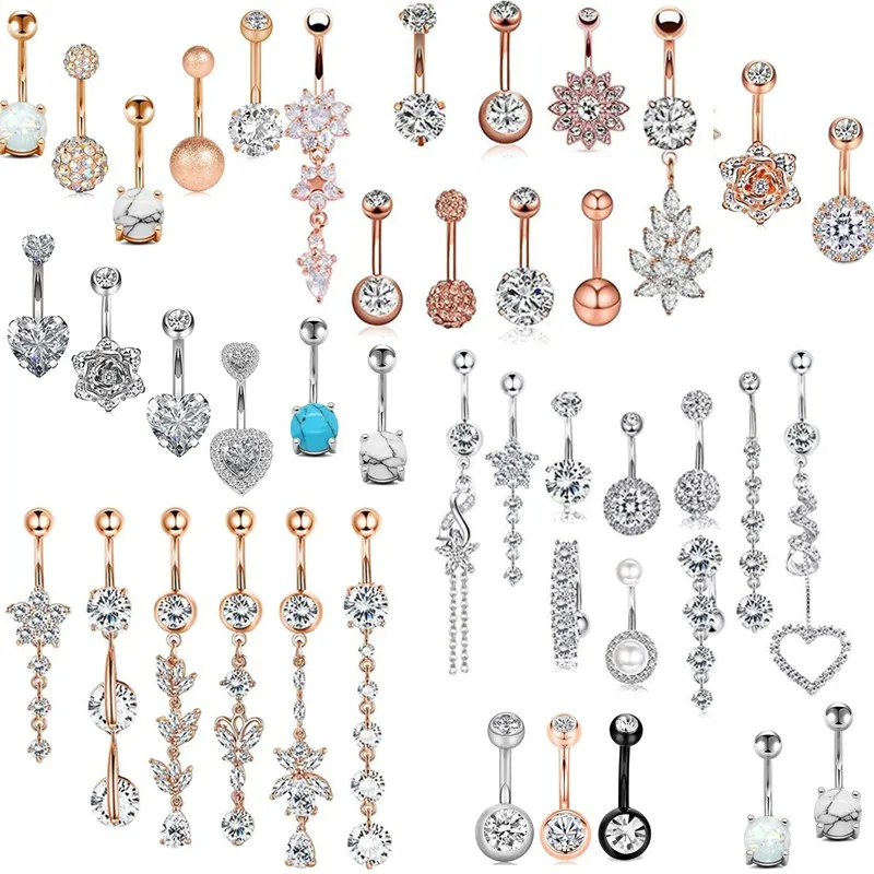Набор для пирсинга живота из хирургической стали с кристаллами набор подсолнуха