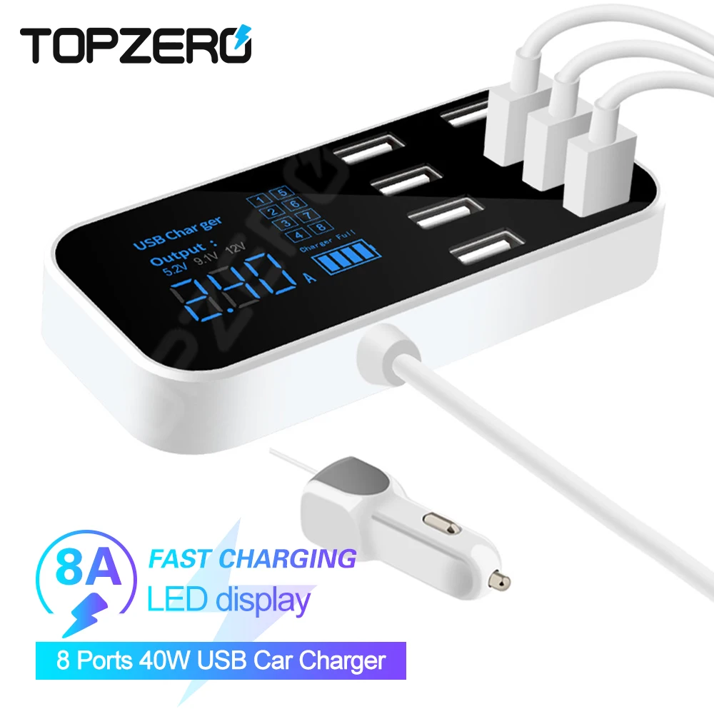Автомобильное зарядное устройство TOPZERO с 8 USB портами 40 Вт А|Зарядные устройства