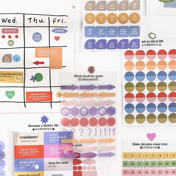 

4 Bags Mixed Total 24PCS Creative Transparent Fashion Colorful Index Sticker Set 195*110mm DIY Planner Scheduler Agenda Supplies