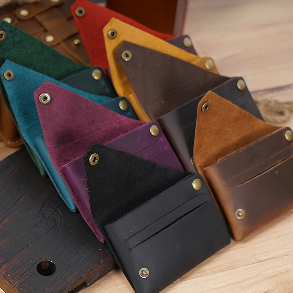 

100 Pieces / Lot Genuine leather Vintage Crazy Horse Leather ID card holder Retro business card holder Male Coin purses wallets