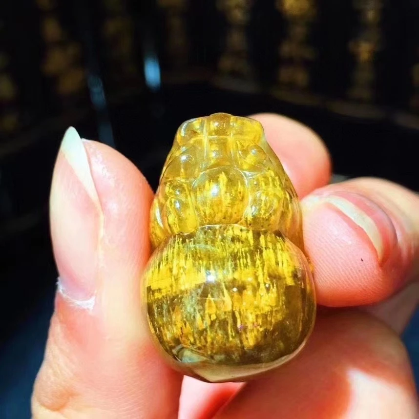 Billig Echte Natürliche Lila Cacoxenit Gold Rutilated Quarz Anhänger Halskette 23,8 X16x 12,5mm Pi Xiu Geschnitzte Frauen Männer AAAAA
