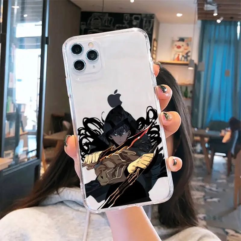 

Comics solo leveling cool black Sung Jin-Woo Transparent iPhone 6 7 8 11 12 s mini pro X XS XR MAX Plus se cover funda shell