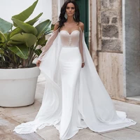 new mermaid wedding dresses illusion o neck off shoulder backless detachable shawl beading appliqued crystal bridal gowns