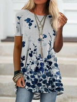 new 2021 women summer o neck short sleeve t shirt ladies vintage floral print loose t shirt female casual tops tees