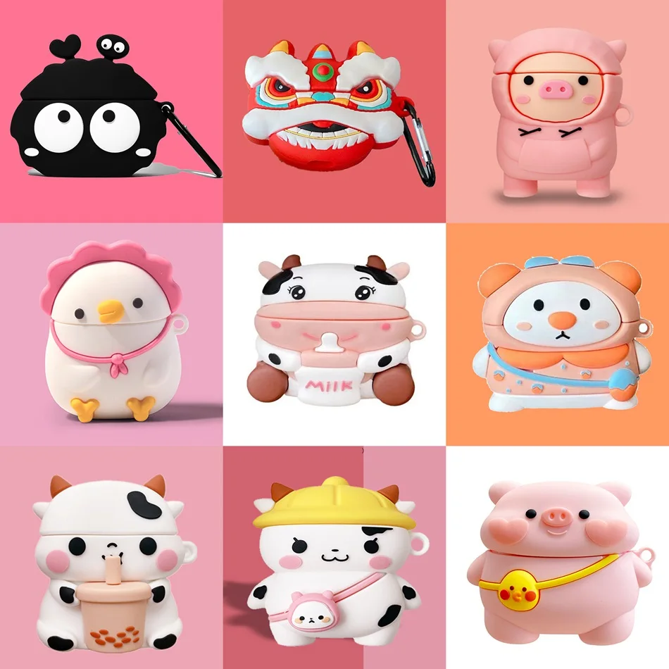 

3D Earphone/Headphone Case For Airpods pro 2 3 Case Silicone Cute Dog Pig Cartoon Cover For Apple Air pods Earbuds/Earpods Case