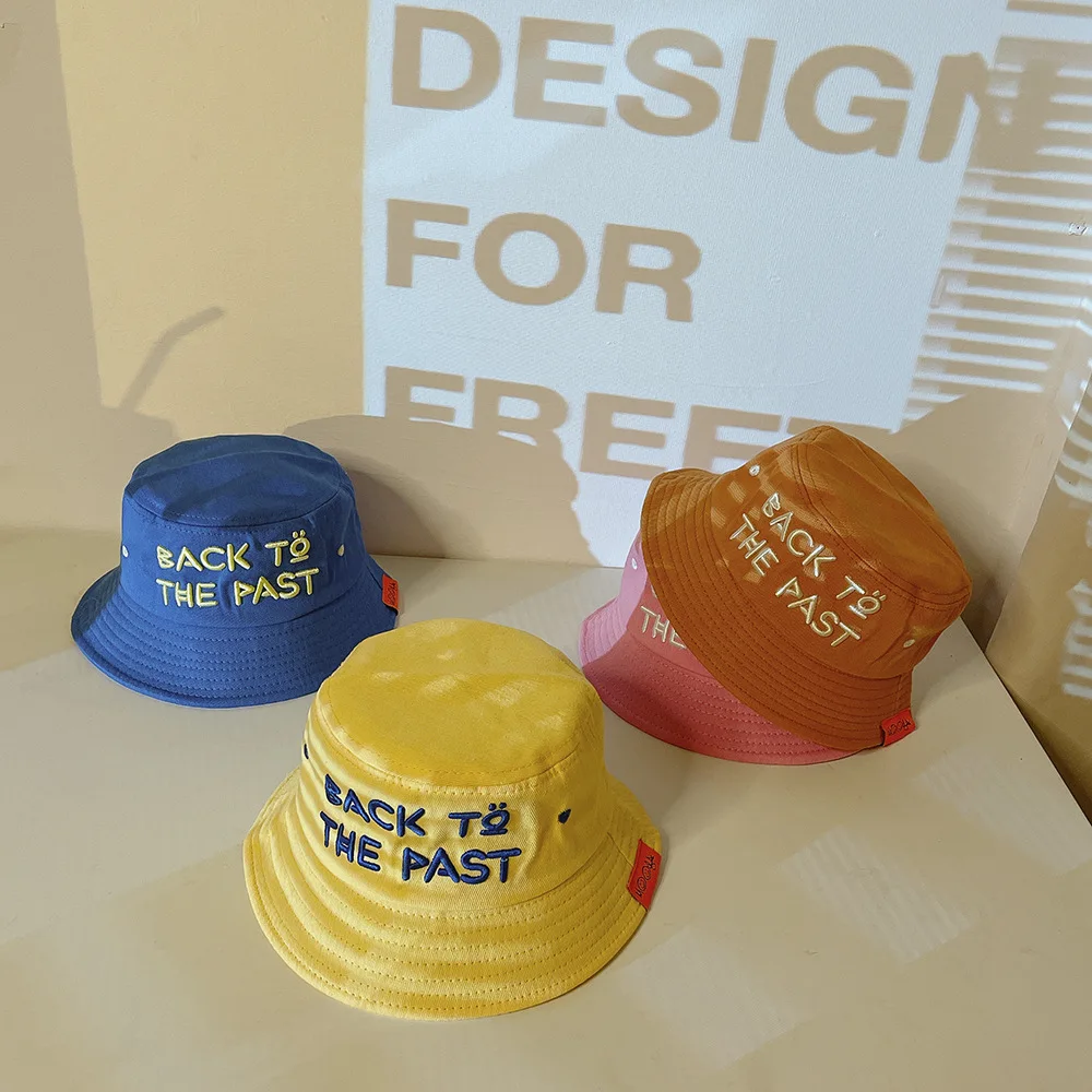 

Children Hats Autumn Winter Cap New Print Letter Boys Girls Bucket Hat Candy Color Baby Fisherman Caps Cotton Kids Bonnets 1-3Y