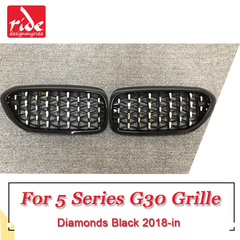 G30 Front Diamonds Grill Grille Meteor Style ABS Gloss Black 5 series 520i 530i 535i 540 540iXD 550i Kidney Grills 2018-in | Автомобили и