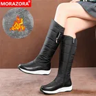 Женские сапоги из натуральной кожи MORAZORA, черные сапоги из натуральной кожи, на молнии, с толстой меховой подкладкой, теплые, зимние, размер 35-44