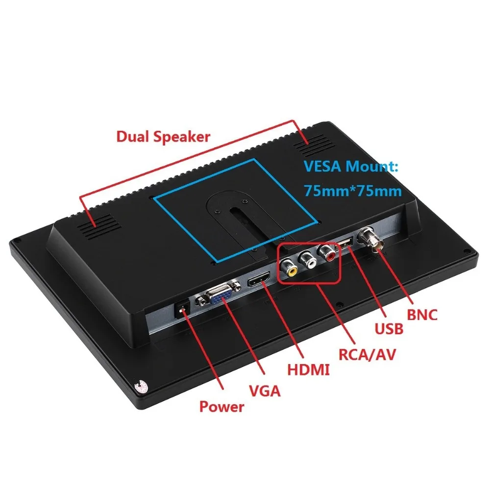 Портативный монитор 10," 1280*800 led ips 16:9 hdmi VGA BNC usb AV для raspberry pie PC домашняя ТВ система видеонаблюдения PS3 PS4 xbox переключатель
