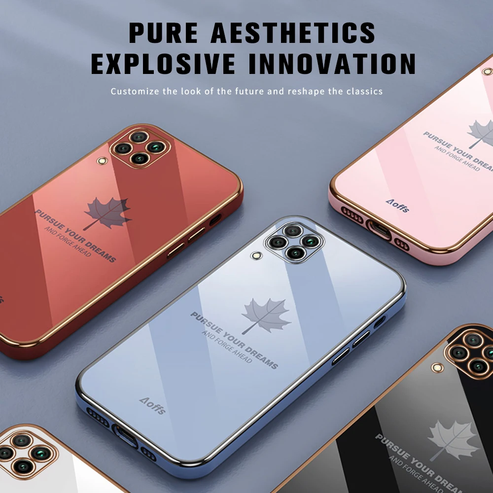 luxury maple leaf pattern plating with lanyard phone cover case for huawei p 40 p40 lite light pro soft silicon shockproof coque free global shipping