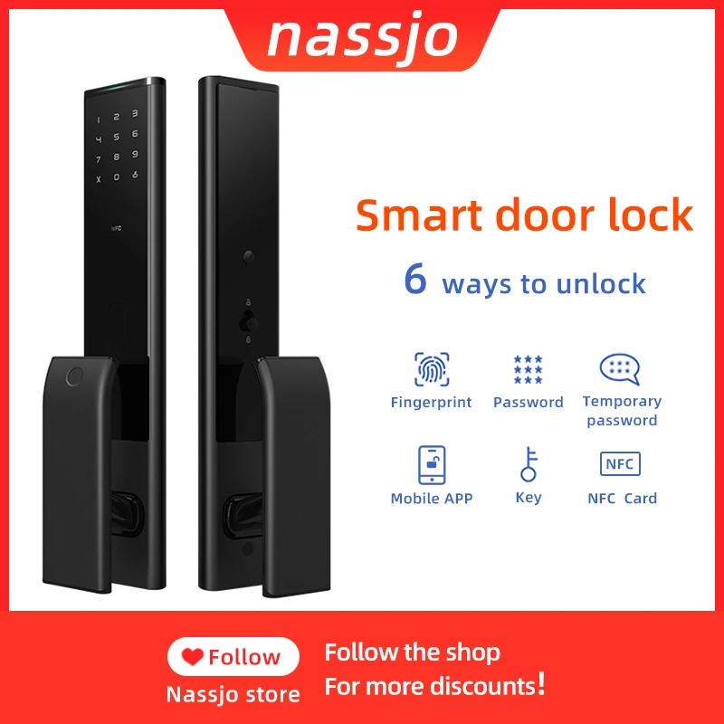 

Nassjo Smart Door Lock Digital Lock Biometric Fingerprint Lock Safe Outdoor Fingerprint Password Key NFC Card Mobile App Unlock