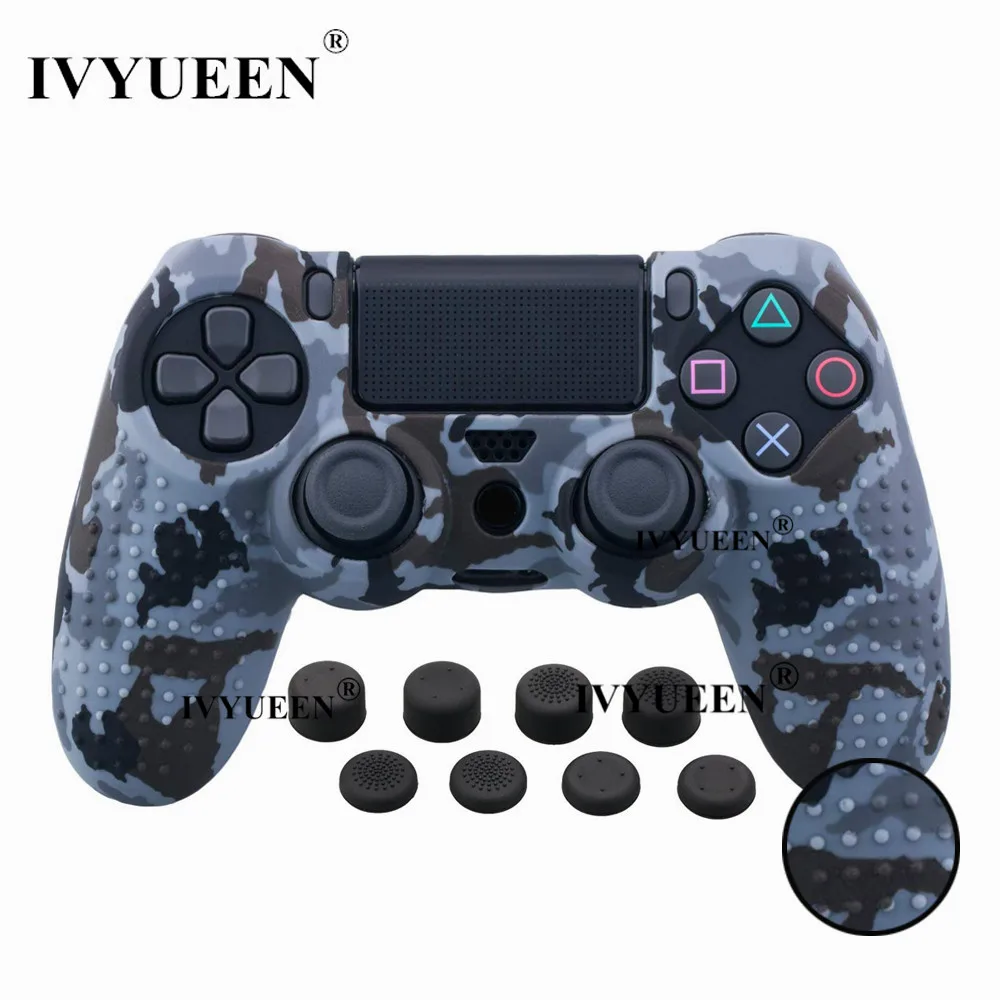 IVYUEEN 9 в 1 Шипованный силиконовый защитный чехол для sony Dualshock 4 PS4 Pro тонкий контроллер с 8 аналоговыми рукоятками - Цвет: Gray Camo