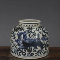 chinese old marked blue and white twined branches beast porcelain water jar