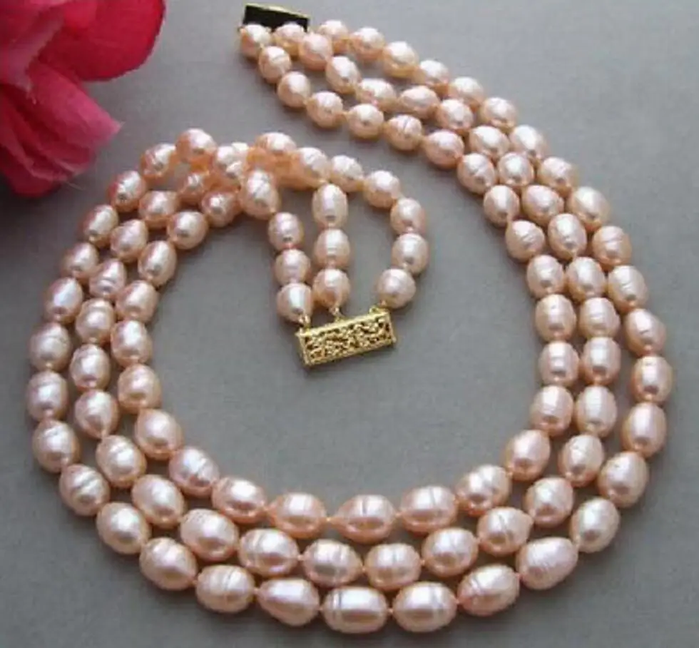 

charming 9-10MM natural south sea gold pink pearl necklace 17-19 inch yellow