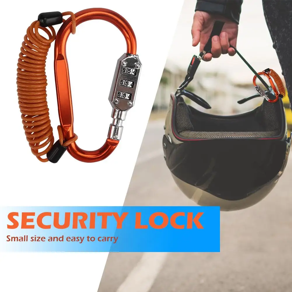 

Motorcycle Helmet Lock Carabiner 3 Digit Combination Lock Security Protection Mountain Bike Helmet with Steel Wire Reminder Rope