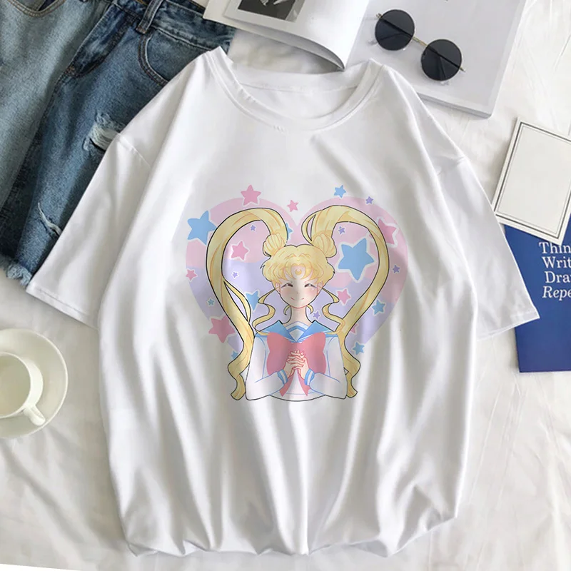 Sailor Moon Cat Футболка женская летняя Kawaii стильная одежда Harajuku футболка Ulzzang Повседневная футболка с коротким рукавом женская футболка - Цвет: 2860